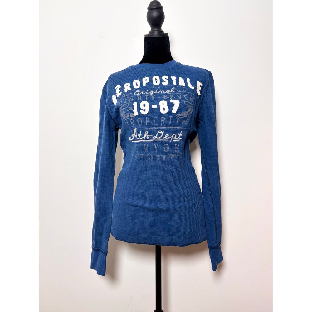 Vtg Y2K Aeropostale Navy Blue Waffle Knit Long Sleeve Thermal Top